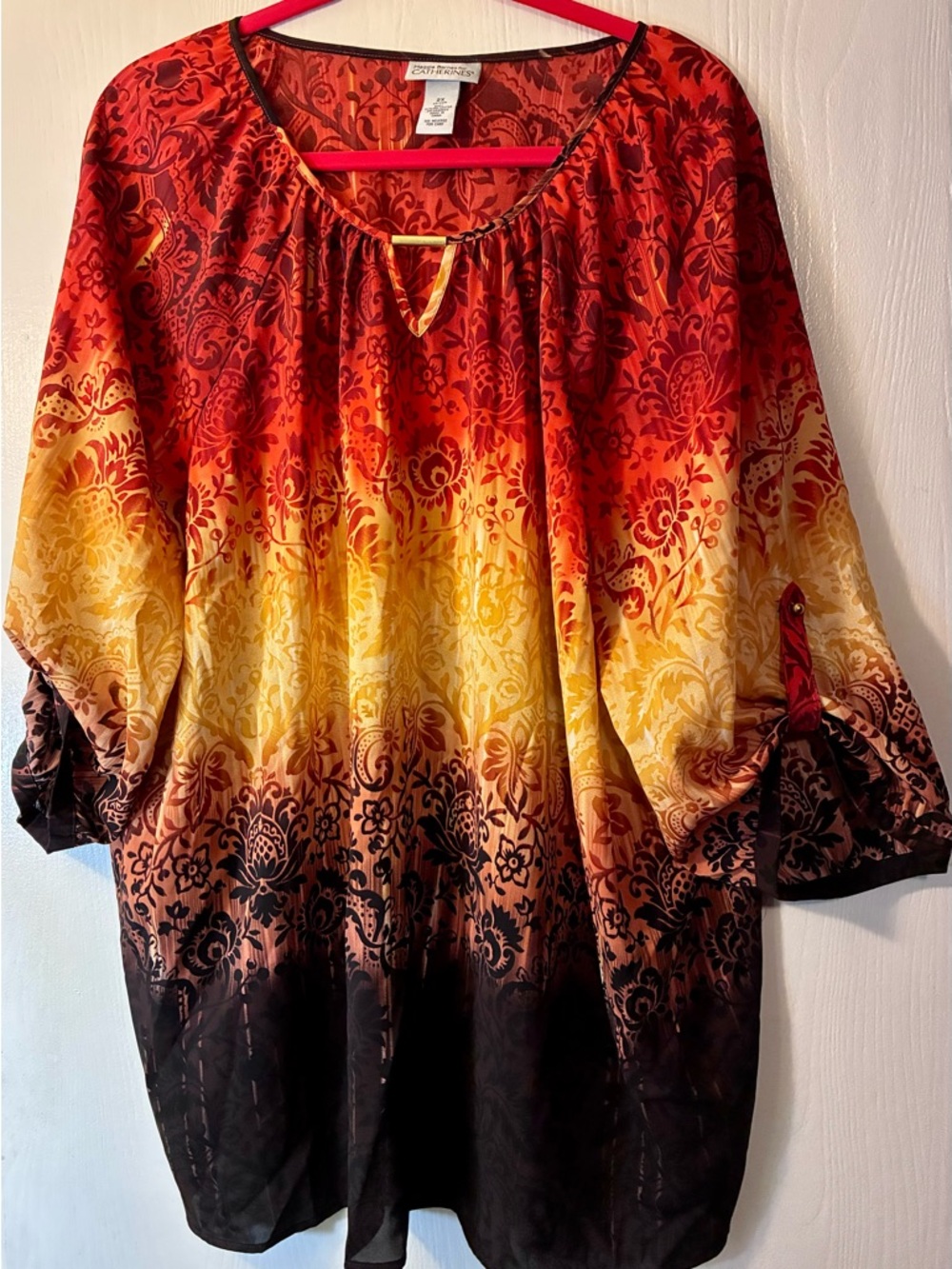 Catherines Red Yellow Ombre Floral Tunic Top